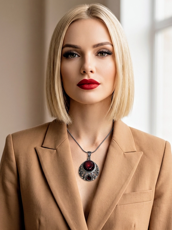 Jewelry - Vintage-Style Silver Pendant with Genuine Garnet Gemstone